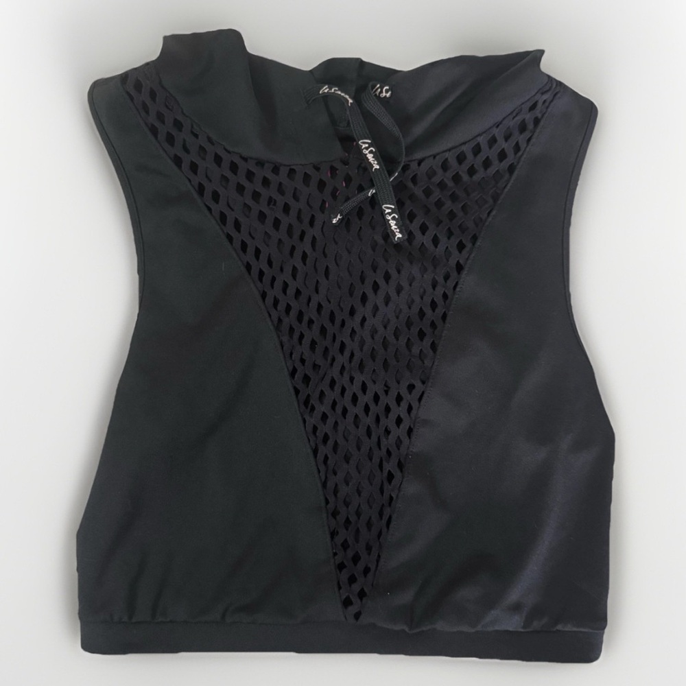 La Senza Women’s Black Mesh Sleeveless Hooded Workout Crop Top/Tank/Shirt XS